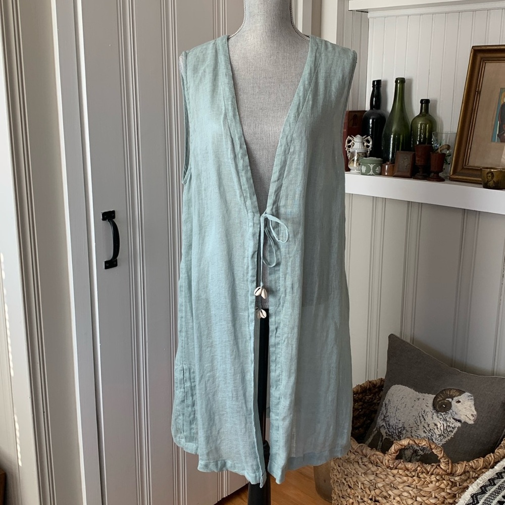 linen lightweight sleeveless vest cover up tunic top cowrie shells flowy